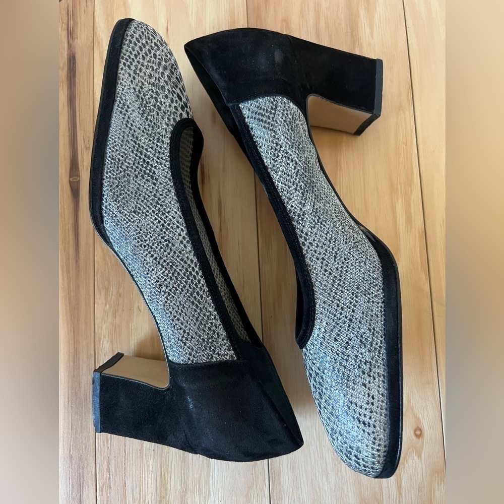 Amalfi Italy Unique Black Suede & Silver Reptile Mesh Pumps Women’s Size 8 AA - Picture 5 of 9